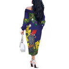 Australia Gang-gang Cockatoo Christmas Off The Shoulder Long Sleeve Dress Callocephalon Fimbriatum Golden Wattle Blue - Aussie Hoodie
