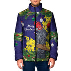 Australia Gang-gang Cockatoo Christmas Padded Jacket Callocephalon Fimbriatum Golden Wattle Blue - Aussie Hoodie