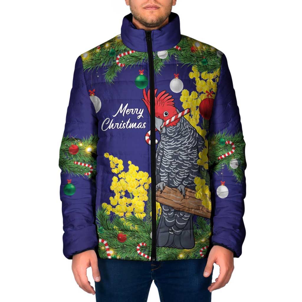 Australia Gang-gang Cockatoo Christmas Padded Jacket Callocephalon Fimbriatum Golden Wattle Blue - Aussie Hoodie