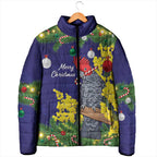 Australia Gang-gang Cockatoo Christmas Padded Jacket Callocephalon Fimbriatum Golden Wattle Blue - Aussie Hoodie