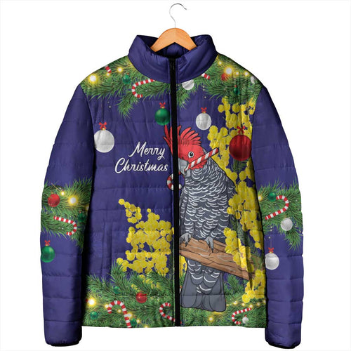 Australia Gang-gang Cockatoo Christmas Padded Jacket Callocephalon Fimbriatum Golden Wattle Blue - Aussie Hoodie