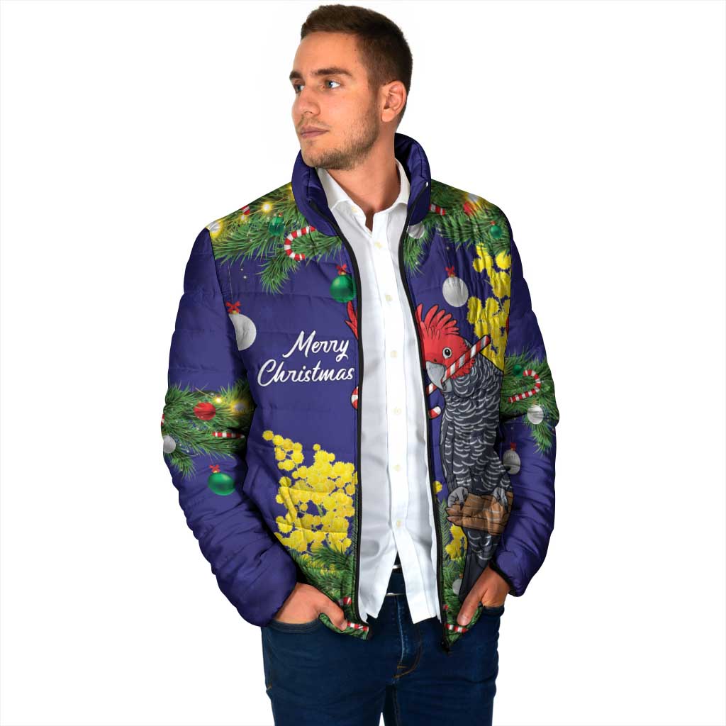 Australia Gang-gang Cockatoo Christmas Padded Jacket Callocephalon Fimbriatum Golden Wattle Blue - Aussie Hoodie