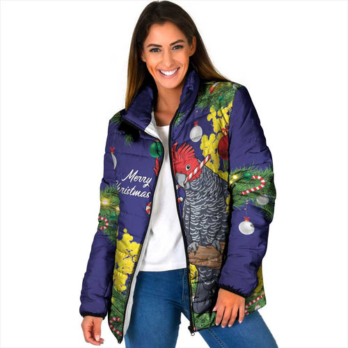 Australia Gang-gang Cockatoo Christmas Padded Jacket Callocephalon Fimbriatum Golden Wattle Blue - Aussie Hoodie
