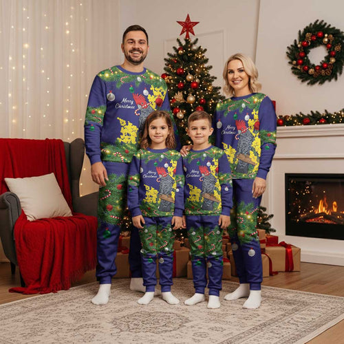 Australia Gang-gang Cockatoo Christmas Pajama Set Callocephalon Fimbriatum Golden Wattle Blue - Aussie Hoodie