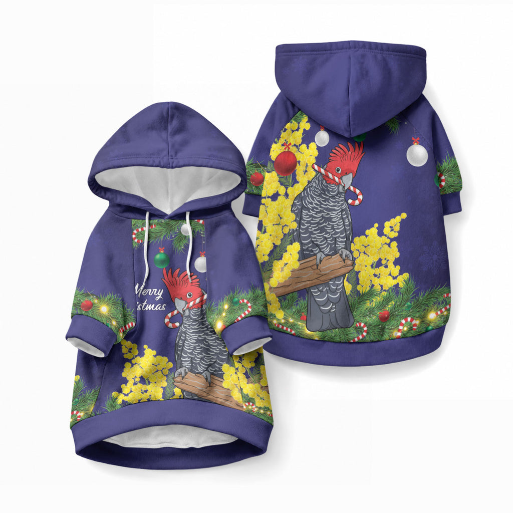 Australia Gang-gang Cockatoo Christmas Pet Hoodie Callocephalon Fimbriatum Golden Wattle Blue