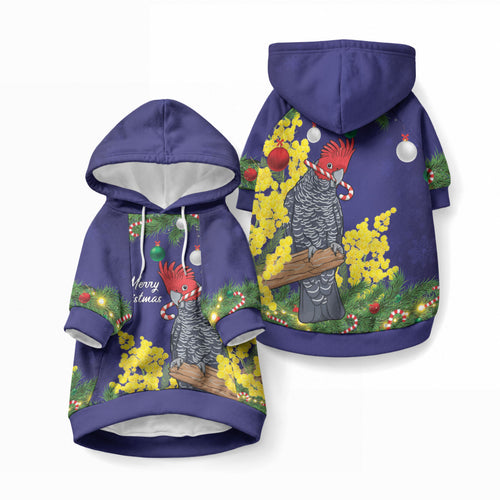 Australia Gang-gang Cockatoo Christmas Pet Hoodie Callocephalon Fimbriatum Golden Wattle Blue