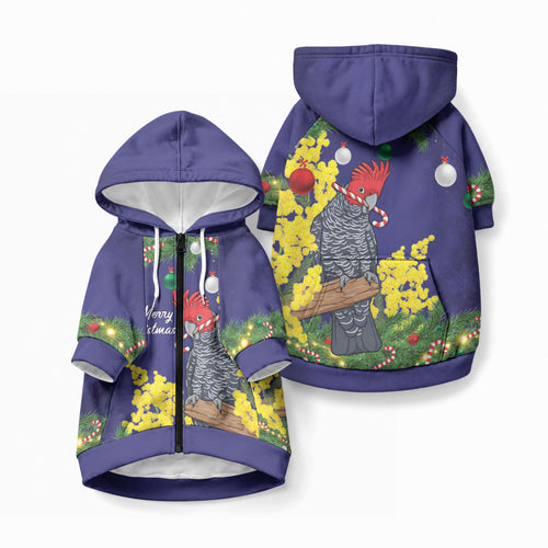 Australia Gang-gang Cockatoo Christmas Pet Hoodie Callocephalon Fimbriatum Golden Wattle Blue