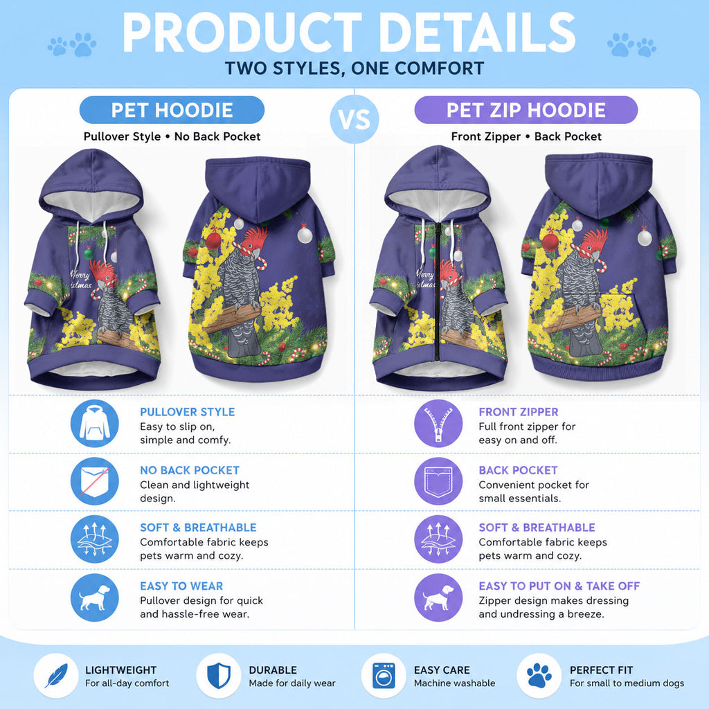 Australia Gang-gang Cockatoo Christmas Pet Hoodie Callocephalon Fimbriatum Golden Wattle Blue