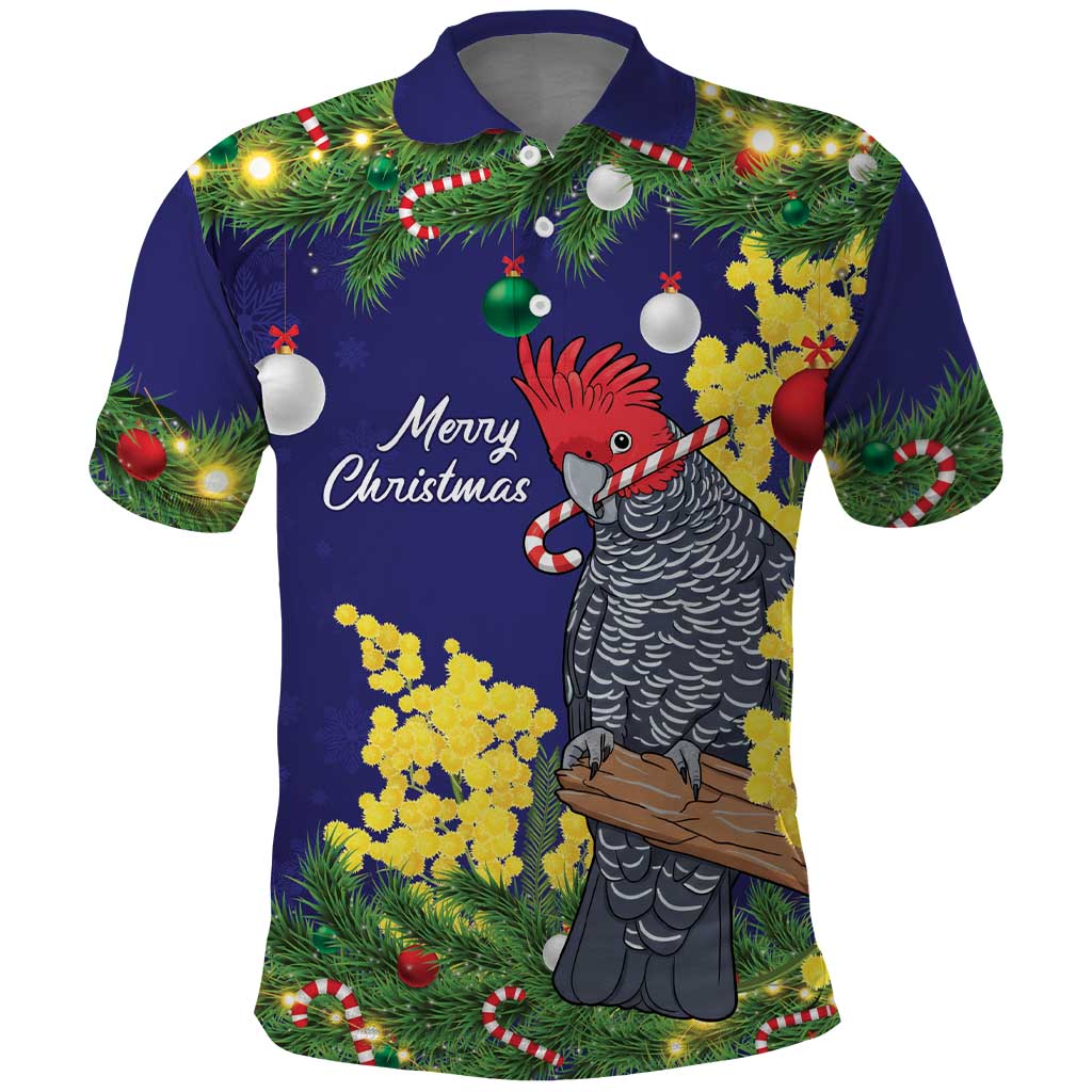 Australia Gang-gang Cockatoo Christmas Polo Shirt Callocephalon Fimbriatum Golden Wattle Blue - Aussie Hoodie