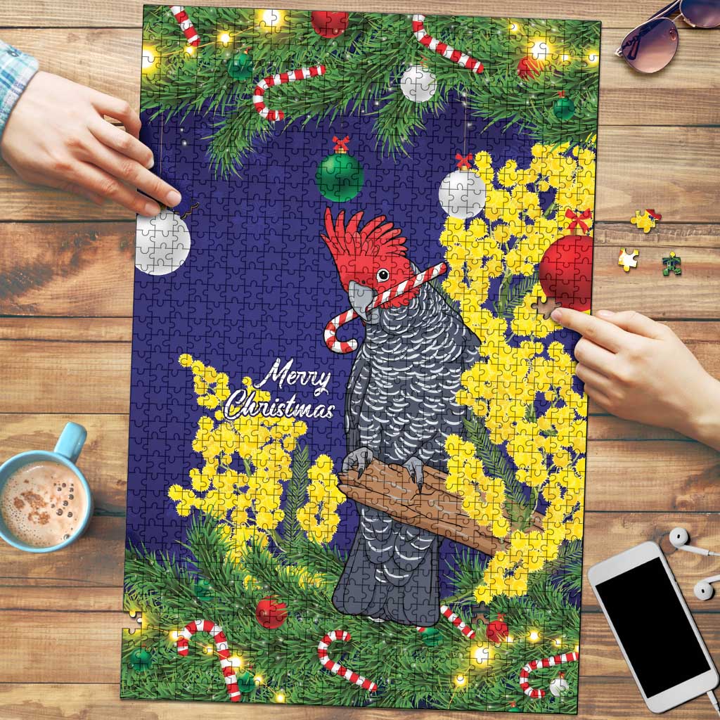 Australia Gang-gang Cockatoo Christmas Puzzle Callocephalon Fimbriatum Golden Wattle Blue - Aussie Hoodie