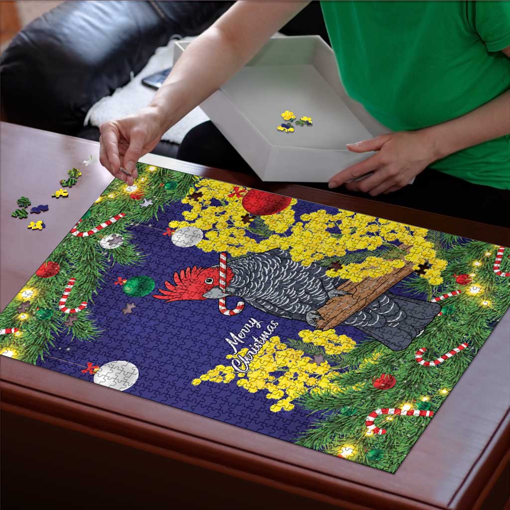 Australia Gang-gang Cockatoo Christmas Puzzle Callocephalon Fimbriatum Golden Wattle Blue - Aussie Hoodie