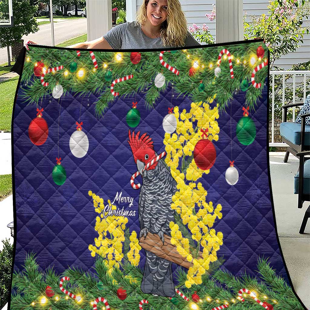 Australia Gang-gang Cockatoo Christmas Quilt Callocephalon Fimbriatum Golden Wattle Blue - Aussie Hoodie
