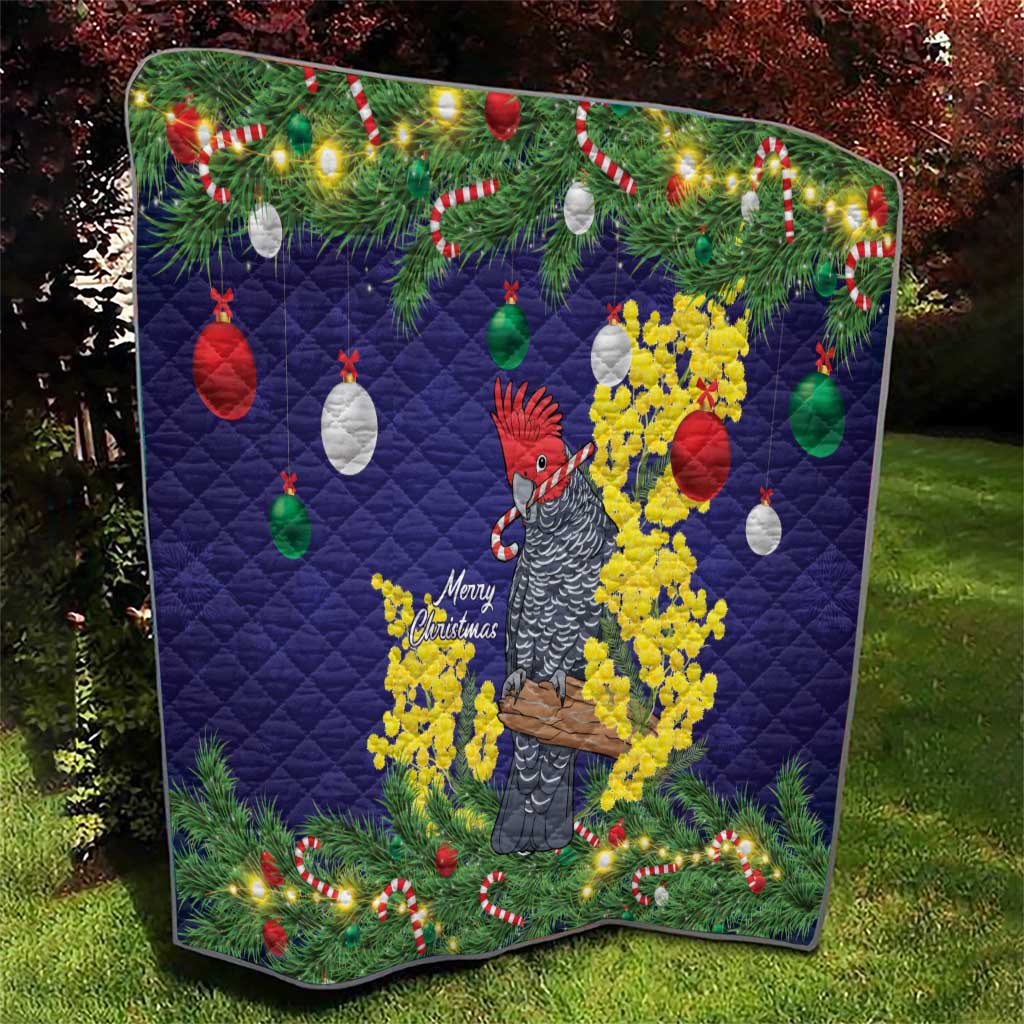 Australia Gang-gang Cockatoo Christmas Quilt Callocephalon Fimbriatum Golden Wattle Blue - Aussie Hoodie