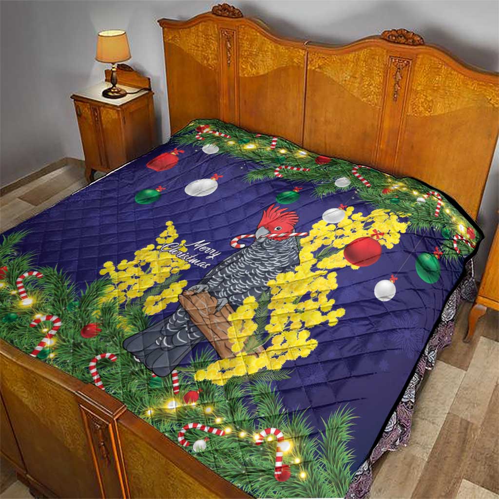 Australia Gang-gang Cockatoo Christmas Quilt Callocephalon Fimbriatum Golden Wattle Blue - Aussie Hoodie