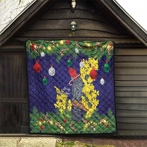 Australia Gang-gang Cockatoo Christmas Quilt Callocephalon Fimbriatum Golden Wattle Blue - Aussie Hoodie