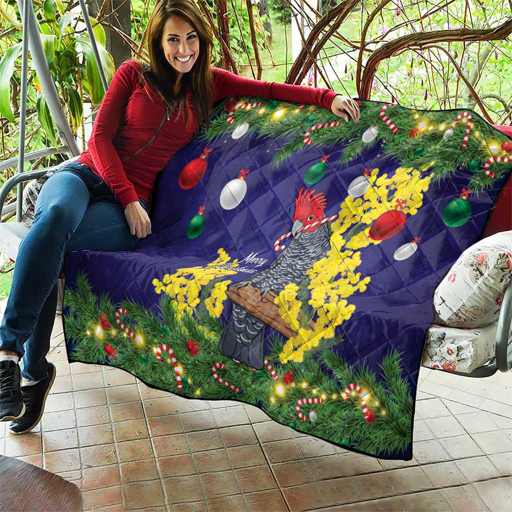 Australia Gang-gang Cockatoo Christmas Quilt Callocephalon Fimbriatum Golden Wattle Blue - Aussie Hoodie
