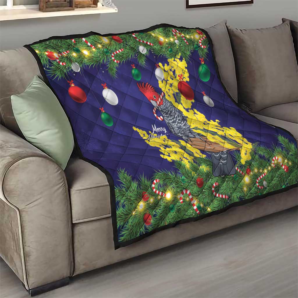 Australia Gang-gang Cockatoo Christmas Quilt Callocephalon Fimbriatum Golden Wattle Blue - Aussie Hoodie