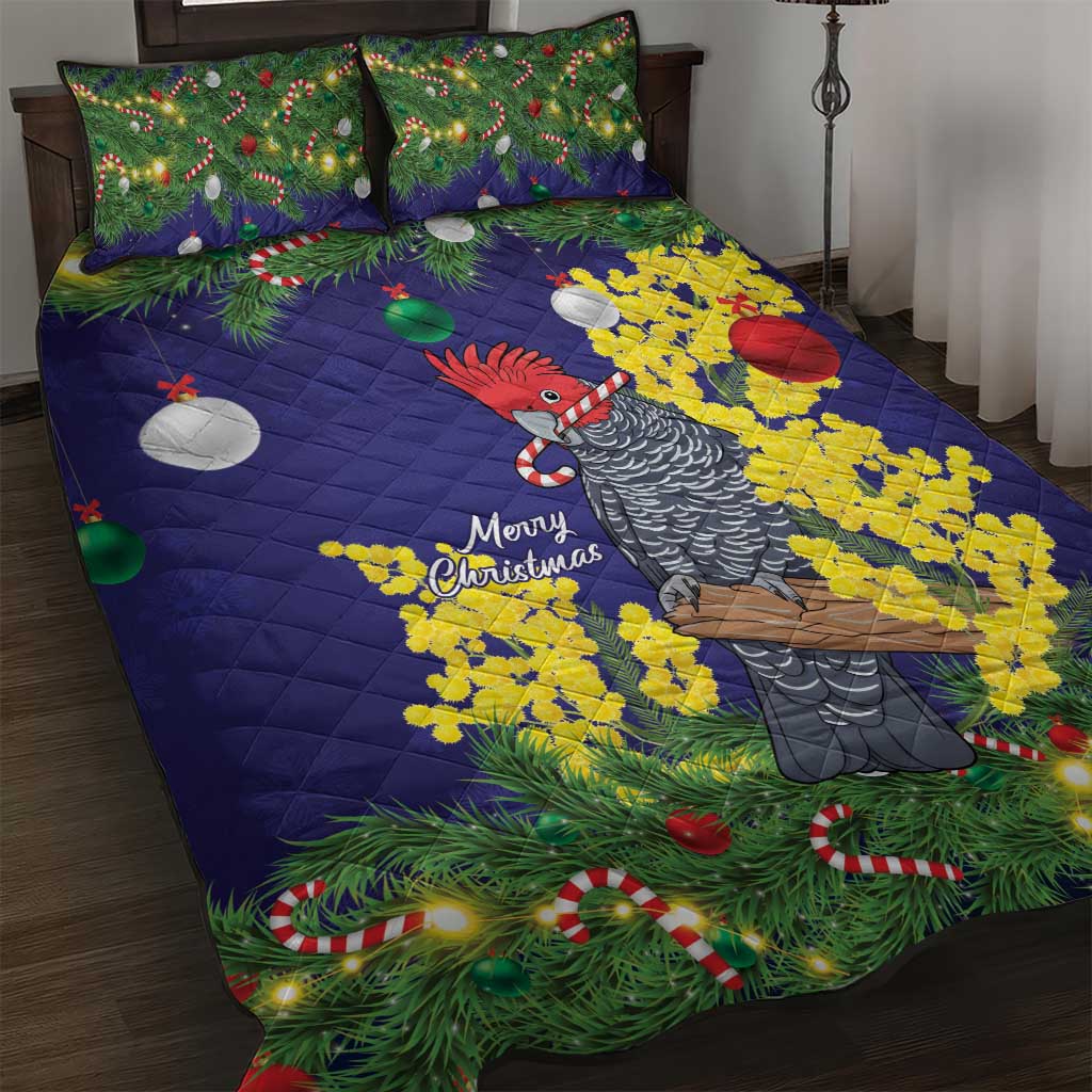 Australia Gang-gang Cockatoo Christmas Quilt Bed Set Callocephalon Fimbriatum Golden Wattle Blue - Aussie Hoodie
