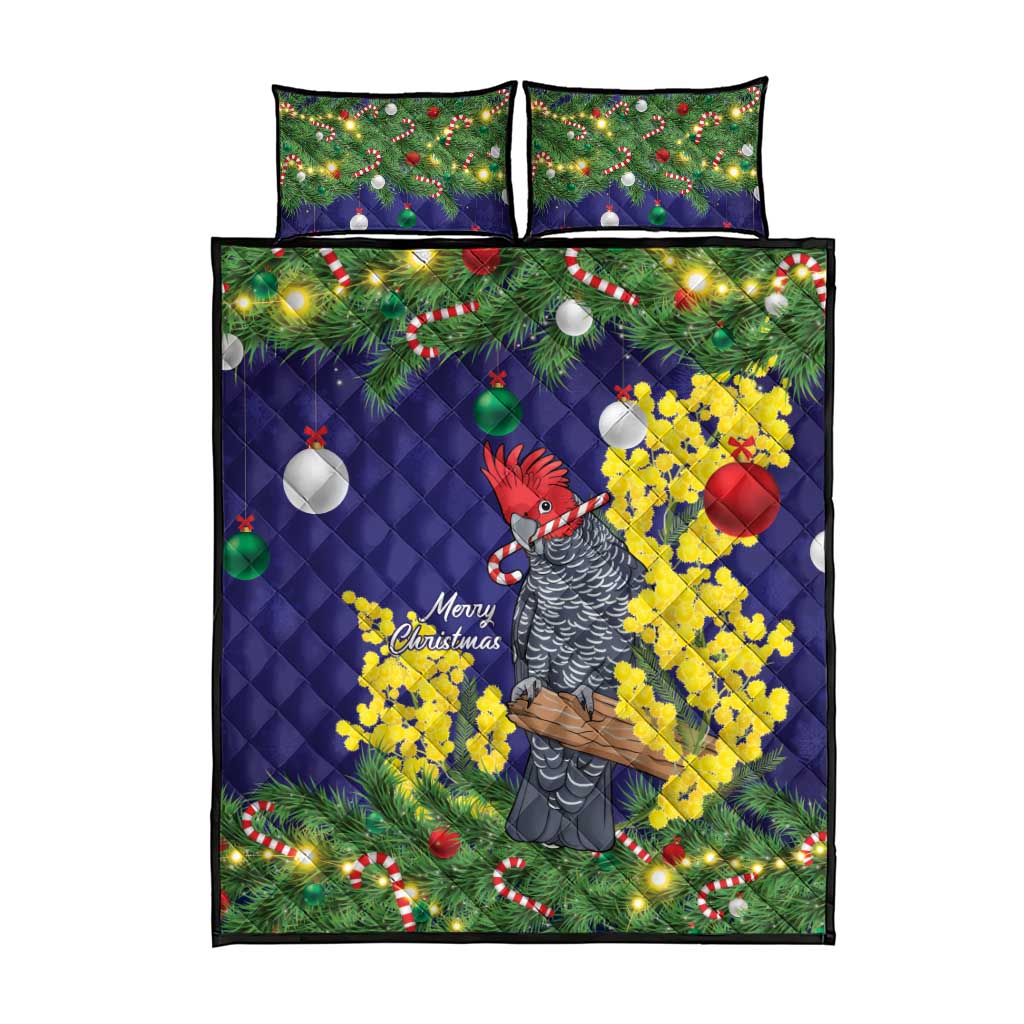 Australia Gang-gang Cockatoo Christmas Quilt Bed Set Callocephalon Fimbriatum Golden Wattle Blue - Aussie Hoodie