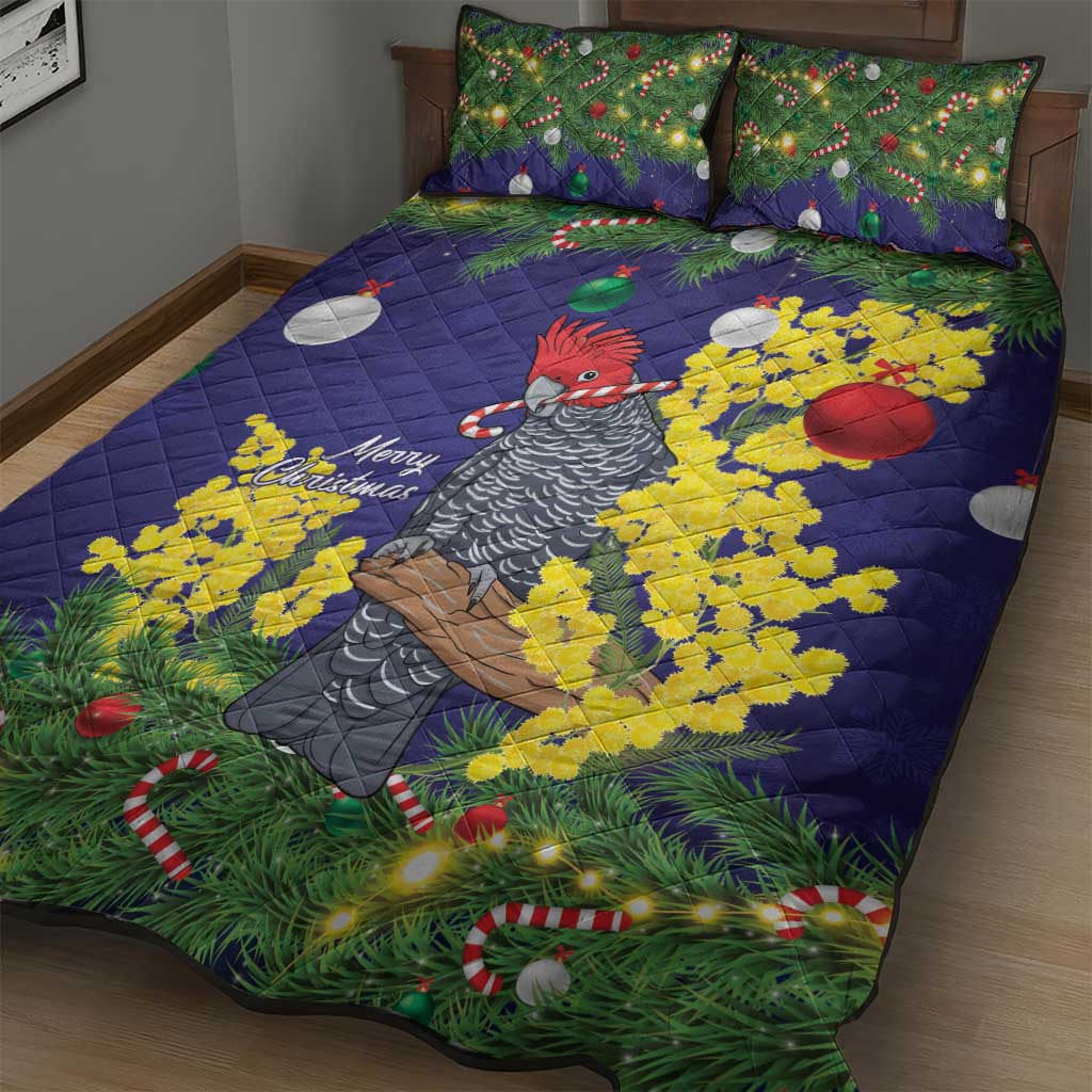 Australia Gang-gang Cockatoo Christmas Quilt Bed Set Callocephalon Fimbriatum Golden Wattle Blue - Aussie Hoodie