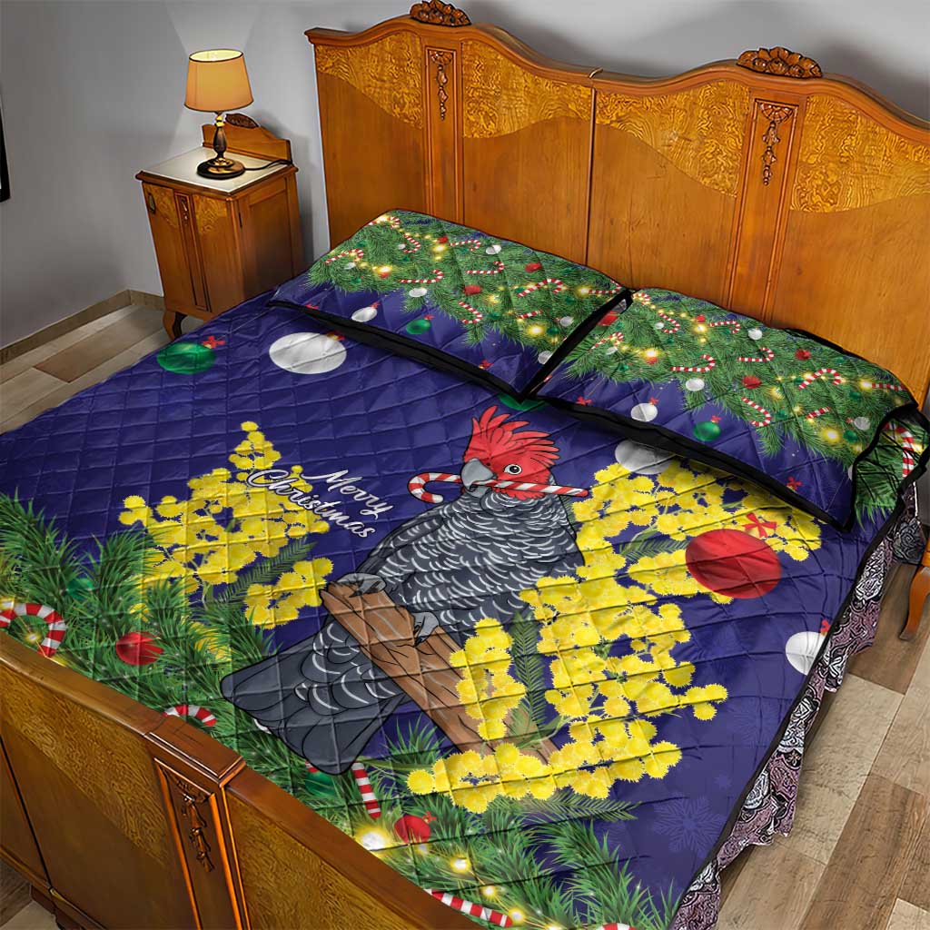 Australia Gang-gang Cockatoo Christmas Quilt Bed Set Callocephalon Fimbriatum Golden Wattle Blue - Aussie Hoodie