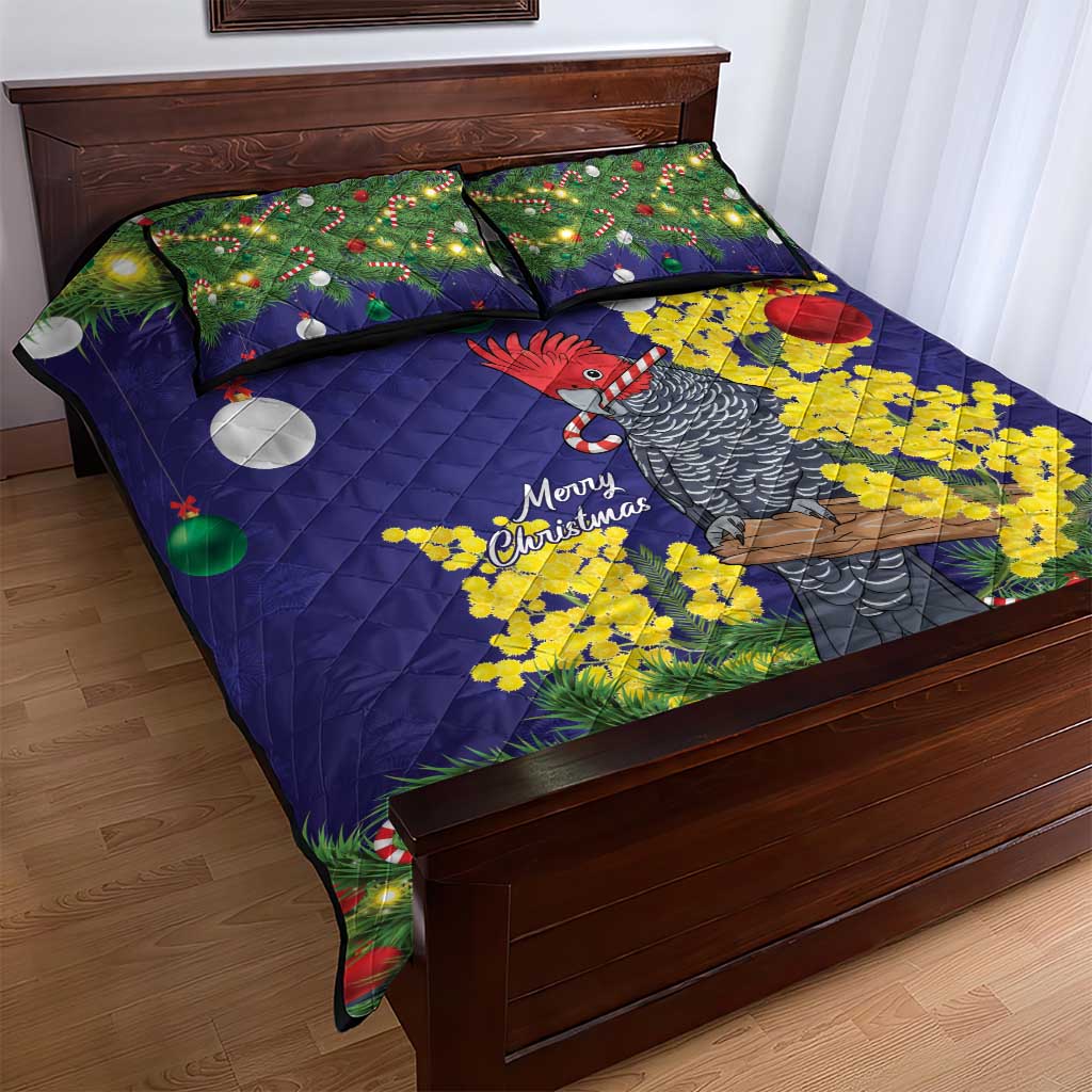 Australia Gang-gang Cockatoo Christmas Quilt Bed Set Callocephalon Fimbriatum Golden Wattle Blue - Aussie Hoodie