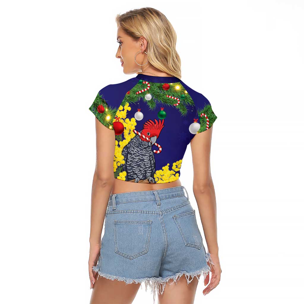 Australia Gang-gang Cockatoo Christmas Raglan Cropped T Shirt Callocephalon Fimbriatum Golden Wattle Blue - Aussie Hoodie