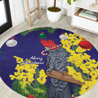 Australia Gang-gang Cockatoo Christmas Round Carpet Callocephalon Fimbriatum Golden Wattle Blue - Aussie Hoodie