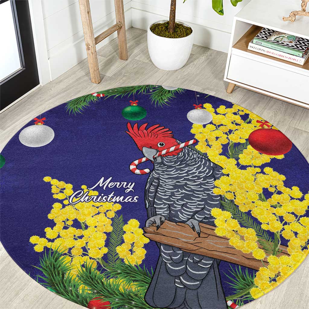 Australia Gang-gang Cockatoo Christmas Round Carpet Callocephalon Fimbriatum Golden Wattle Blue - Aussie Hoodie