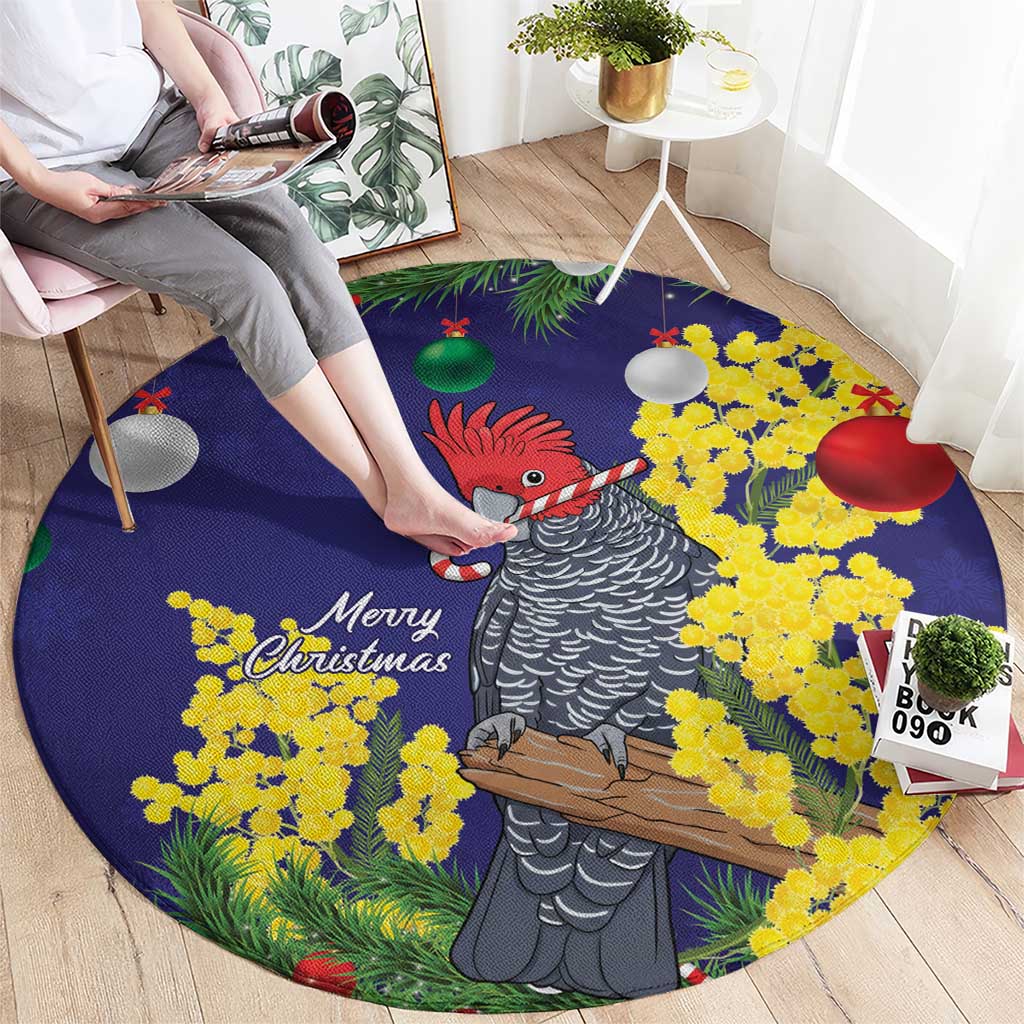Australia Gang-gang Cockatoo Christmas Round Carpet Callocephalon Fimbriatum Golden Wattle Blue - Aussie Hoodie