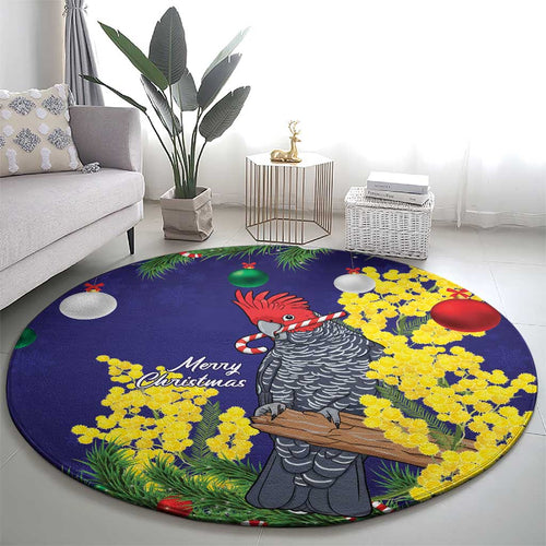 Australia Gang-gang Cockatoo Christmas Round Carpet Callocephalon Fimbriatum Golden Wattle Blue - Aussie Hoodie