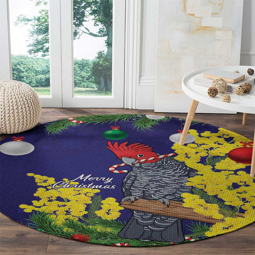 Australia Gang-gang Cockatoo Christmas Round Carpet Callocephalon Fimbriatum Golden Wattle Blue - Aussie Hoodie
