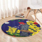 Australia Gang-gang Cockatoo Christmas Round Carpet Callocephalon Fimbriatum Golden Wattle Blue - Aussie Hoodie