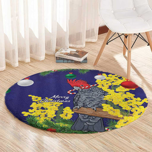 Australia Gang-gang Cockatoo Christmas Round Carpet Callocephalon Fimbriatum Golden Wattle Blue - Aussie Hoodie