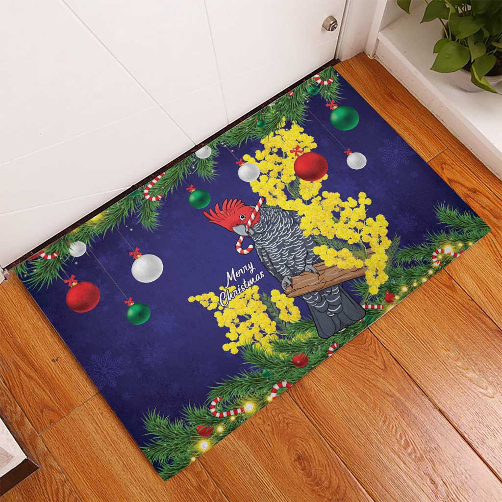Australia Gang-gang Cockatoo Christmas Rubber Doormat Callocephalon Fimbriatum Golden Wattle Blue - Aussie Hoodie
