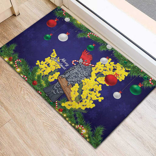 Australia Gang-gang Cockatoo Christmas Rubber Doormat Callocephalon Fimbriatum Golden Wattle Blue - Aussie Hoodie