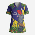 Australia Gang-gang Cockatoo Christmas Scrub Top Callocephalon Fimbriatum Golden Wattle Blue - Aussie Hoodie