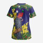 Australia Gang-gang Cockatoo Christmas Scrub Top Callocephalon Fimbriatum Golden Wattle Blue - Aussie Hoodie