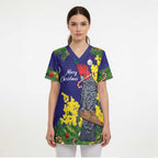Australia Gang-gang Cockatoo Christmas Scrub Top Callocephalon Fimbriatum Golden Wattle Blue - Aussie Hoodie