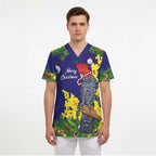 Australia Gang-gang Cockatoo Christmas Scrub Top Callocephalon Fimbriatum Golden Wattle Blue - Aussie Hoodie