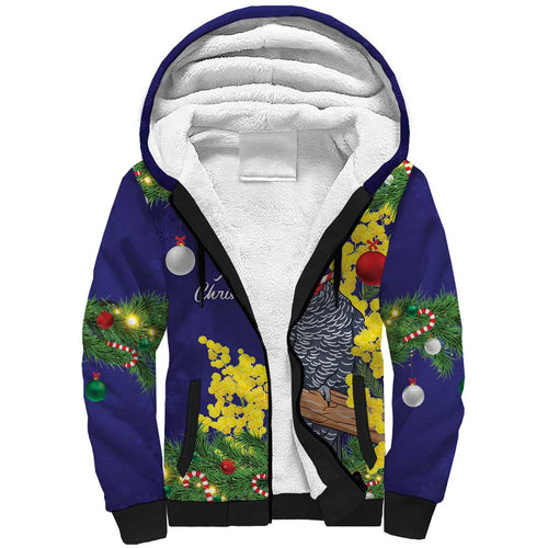Australia Gang-gang Cockatoo Christmas Sherpa Hoodie Callocephalon Fimbriatum Golden Wattle Blue - Aussie Hoodie