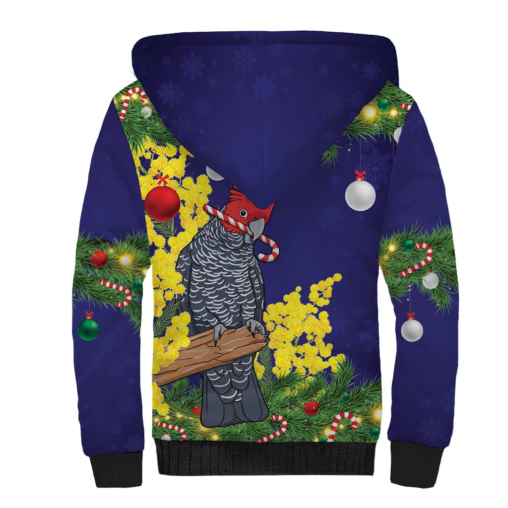 Australia Gang-gang Cockatoo Christmas Sherpa Hoodie Callocephalon Fimbriatum Golden Wattle Blue - Aussie Hoodie