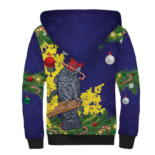 Australia Gang-gang Cockatoo Christmas Sherpa Hoodie Callocephalon Fimbriatum Golden Wattle Blue - Aussie Hoodie