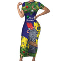 Australia Gang-gang Cockatoo Christmas Short Sleeve Bodycon Dress Callocephalon Fimbriatum Golden Wattle Blue - Aussie Hoodie