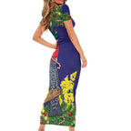 Australia Gang-gang Cockatoo Christmas Short Sleeve Bodycon Dress Callocephalon Fimbriatum Golden Wattle Blue - Aussie Hoodie