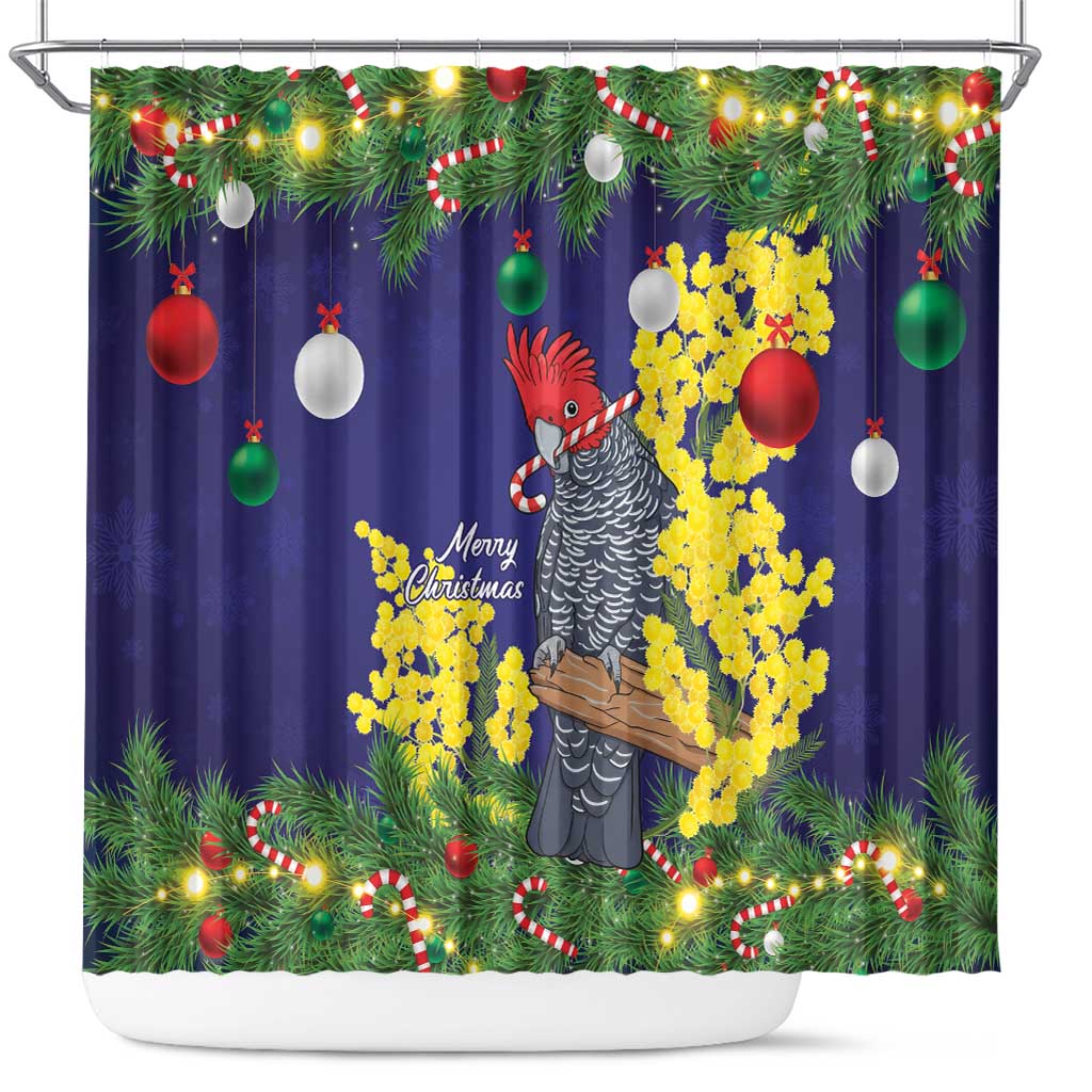 Australia Gang-gang Cockatoo Christmas Shower Curtain Callocephalon Fimbriatum Golden Wattle Blue - Aussie Hoodie
