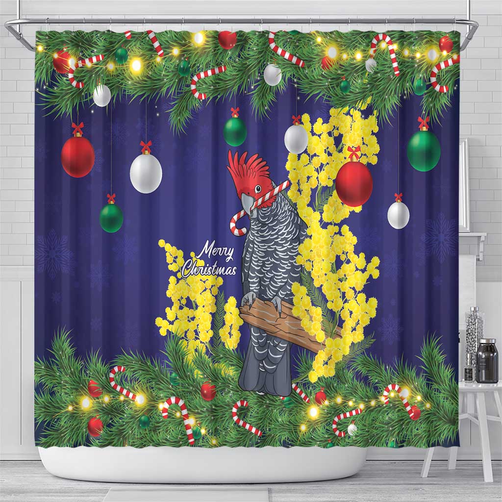 Australia Gang-gang Cockatoo Christmas Shower Curtain Callocephalon Fimbriatum Golden Wattle Blue - Aussie Hoodie