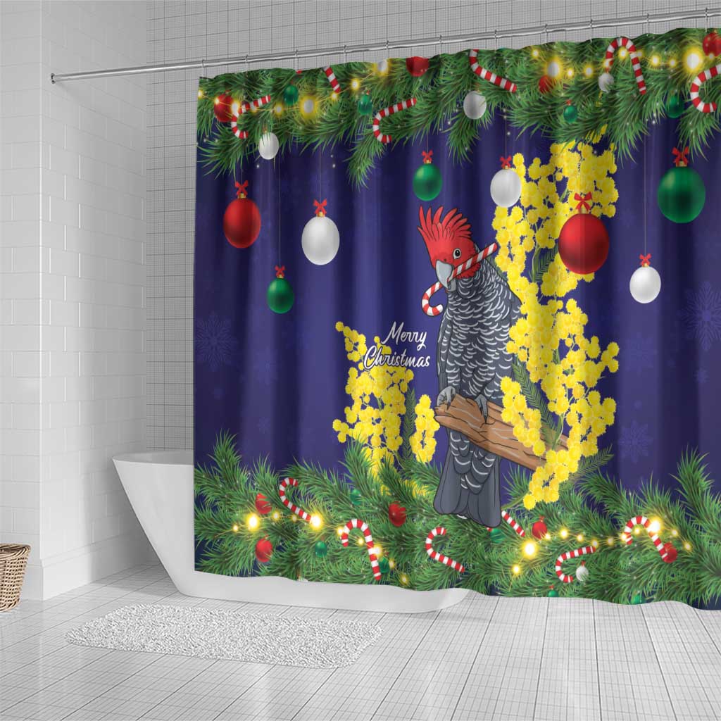 Australia Gang-gang Cockatoo Christmas Shower Curtain Callocephalon Fimbriatum Golden Wattle Blue - Aussie Hoodie