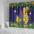 Australia Gang-gang Cockatoo Christmas Shower Curtain Callocephalon Fimbriatum Golden Wattle Blue - Aussie Hoodie