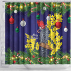 Australia Gang-gang Cockatoo Christmas Shower Curtain Callocephalon Fimbriatum Golden Wattle Blue - Aussie Hoodie